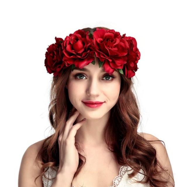 해외상품FADA Flower Headband Adjustable Floral Garland Crown Halo Headpiece Boho with Ribbon Wedding