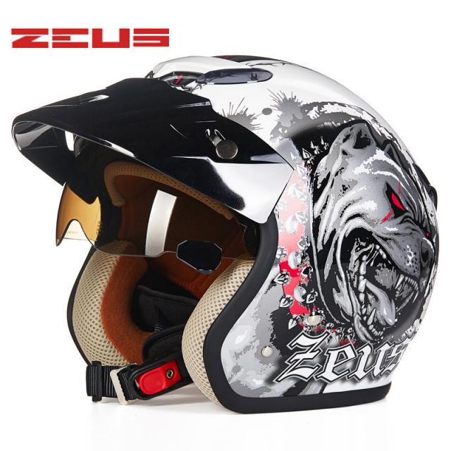 103653 / Zeus 382 오픈 페이스 3/4 오토바이 모터 크로스 casco capacete 헬멧 스쿠터 헬멧 빈티지 레트로 오토바이 안전 헬멧, 하얀 악순환 개