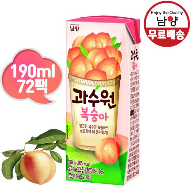 남양유업 과수원 복숭아 음료, 190ml, 72개