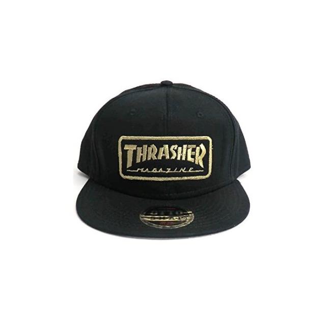 THRASHER (채찍질) 캡 CAP 남성 여성 로고 자수 모자 스냅 백 Free 블랙 / 골드 thr-cap-14th-c03-BLK-GLD