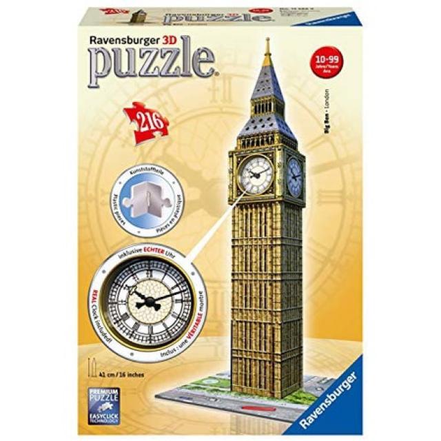 Ravensburger 성인 퍼즐 Ravensburger 3D 퍼즐 12586-시계가있는 빅 벤-216 조각 : 2020-08-05 오전 1, 단색