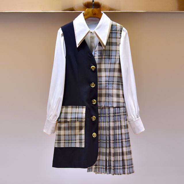 체크스커트 Feiyu탁아하다 가을옷 2020년정품 누이 세련된스타일 작은사치 감각디자인 개성 허리조임 분위기있는 원피스