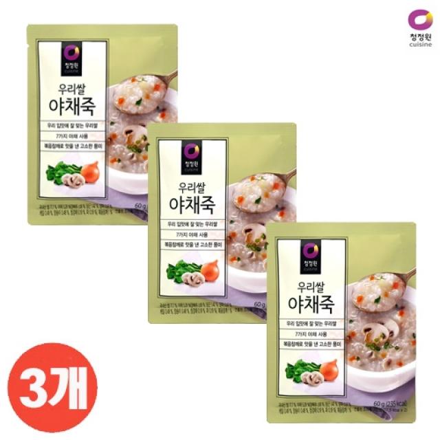 다봄마켓 [청정원] 7가지야채와 볶음참깨로 고소한~우리쌀 야채죽60g 3개, 1개