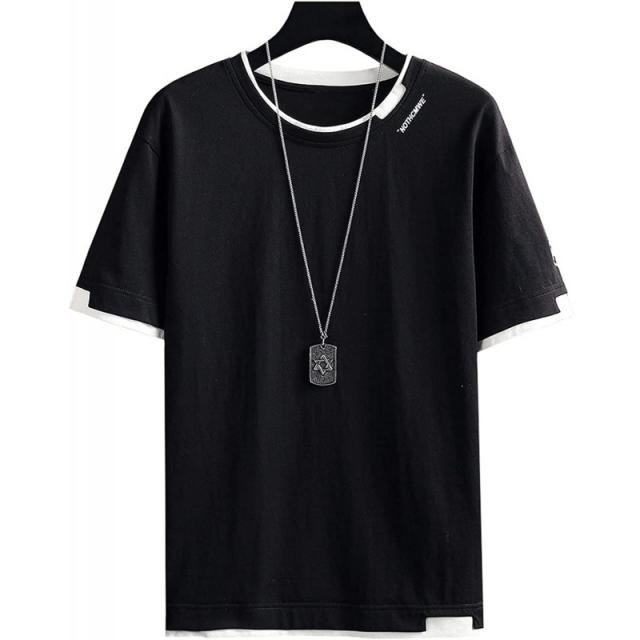 (사이즈XL) OKJCON t셔츠 남성반소매 무지 멋쟁이여름 얇은 면 넉넉하다쾌적한 큰 사이즈(블랙 XL)T셔츠