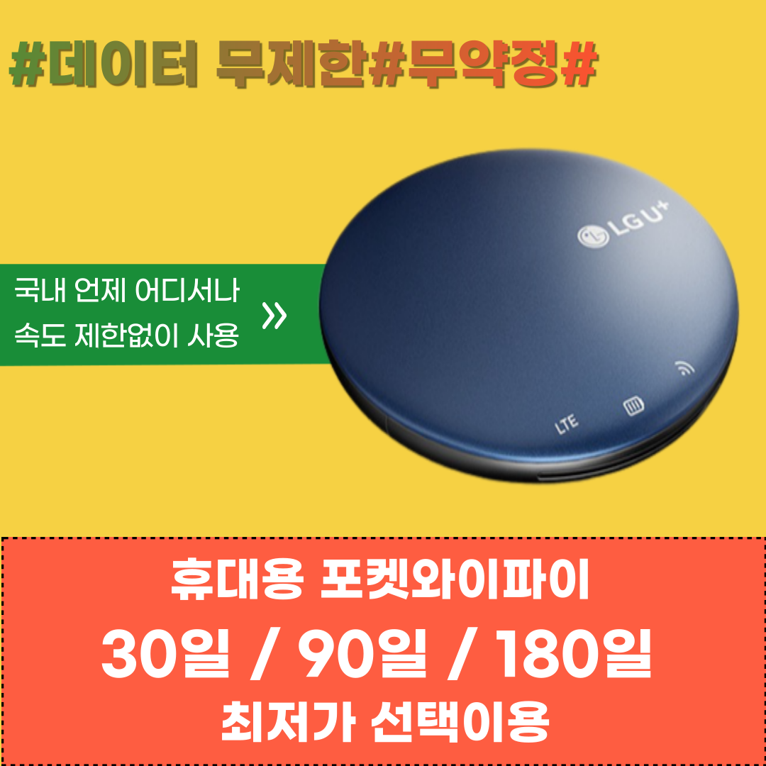 [넘버원데이터] KT/SK LTE 휴대용 에그 포켓 와이파이 언제 어디서나 속도제한없이 20Mbps 이상속도로 이용 30일/90일/180일 선택가능, 사용기간 연장, SKT, 180일(+228,000원)