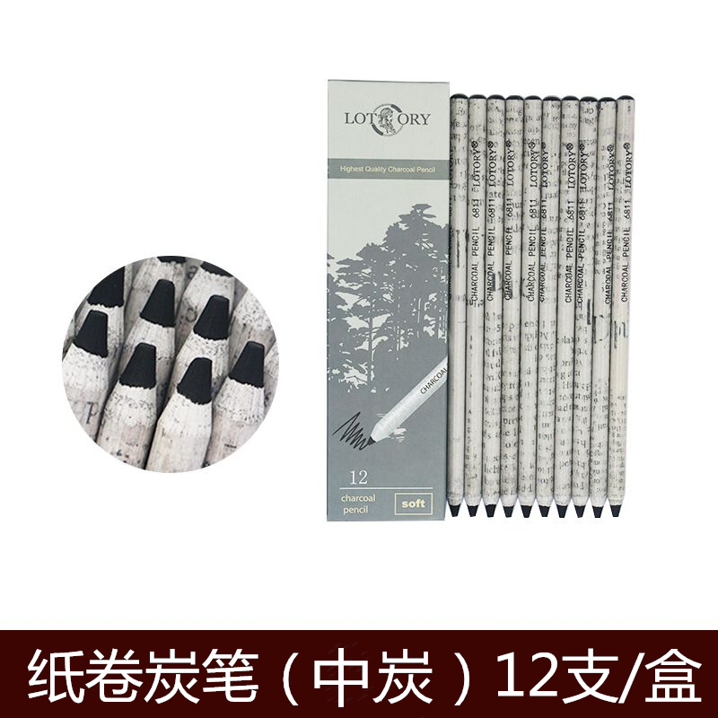연필 LAORENTOU손으로찢는 줄당김 목탄 연질 LAORENTOU롤화장지 콩테 목탄화 소묘 스케치 회화 매우부드러움 유연탄 LAORENTOU, T02-(칼로깍이 스타일)중탄 1케이스/12개