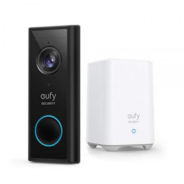 eufy 보안 2K HD를 갖춘 무선 비디오 초인종 (배터리) 월 이용료없이 사람 검출 용 장치 내 AI 양방향 오디오 간단한 자기 설치, 단일상품