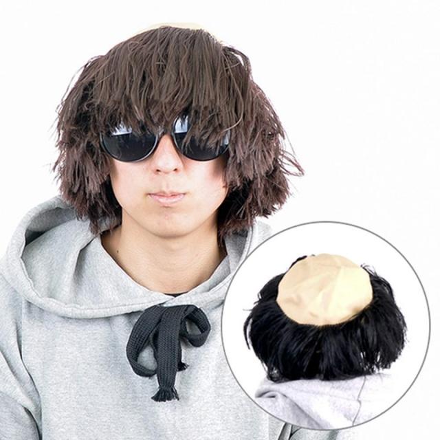 POOKAS 사오정 대머리 코스프레 가발 독수리 머리 파티가발, 블랙