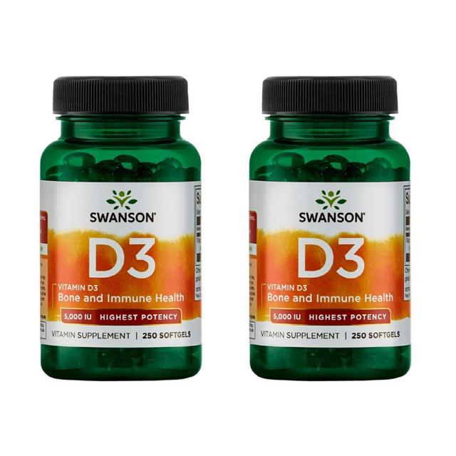 Swanson 스완슨 비타민 D Vitamin D-3 5000 IU 125mcg 250정 2병, 2개