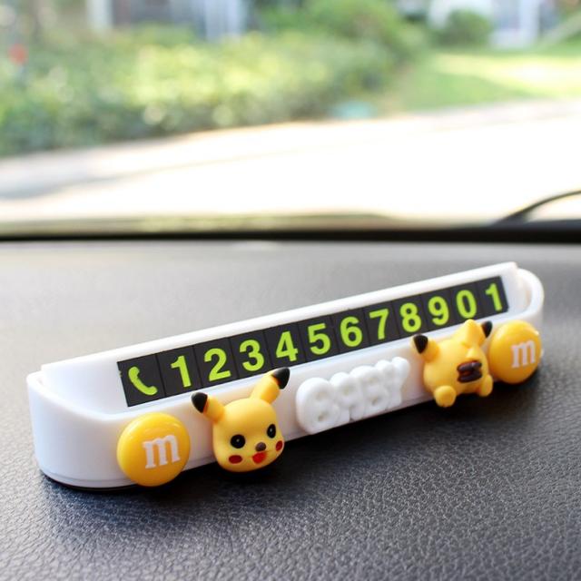 임시 주차표 귀엽다 피카츄 이차 옮기다 차 전화번호표 만화 카우보이 차내 장식품, 1 건, Pikachu Baby 노란콩. - 하얀색 주차권.
