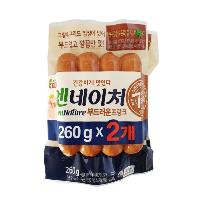 롯데햄 엔네이처 부드러운 프랑크 260gx2개 아이스포장 후랑크 소세지 소시지 캠핑 후랑크소시지, 1개