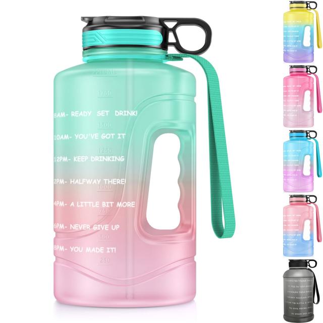 Ambertech 대용량 수통 스포츠 병 2.2 L water bottle 2 l 수통 반 갤런 수통 빨대 병 누출 방지 넓은 입 BPA 프리 핸들 첨부 수통 짐 자전거 아웃도어 스포츠 오피스 일상적으로 사용 수분 보급에 적합한 대형 스포츠 워