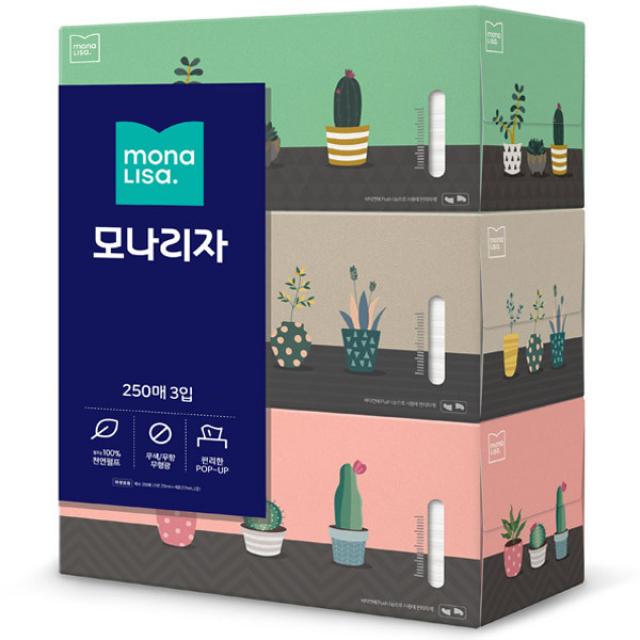 모나리자 대용량 두꺼운 곽휴지 먼지없는 각티슈 250매 3입, 쿠팡 본상품선택