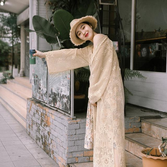 기진자제 심쿵해 선녀외에 스커트 나시 롱 레이스 끈 래쉬가드 카디건