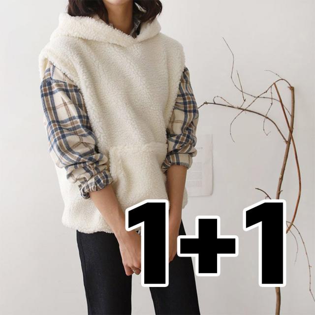 [1+1] 여성 4컬러 포켓 뽀글이 덤블 양털 후드 조끼