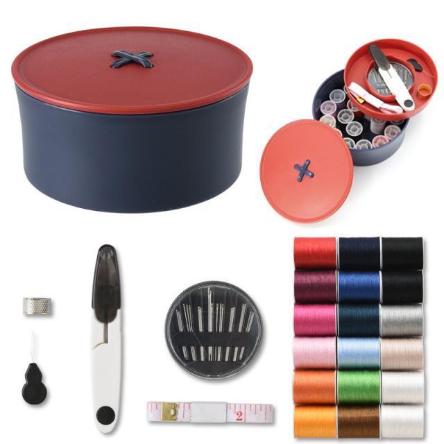 일곱바퀴 다목적공구세트 가정용 휴대 바느실케이스 멀티 기숙사 홈 바느실가방 바늘 수납함 수선바느질 도구, 보통 빠르다 건네주다 레드 블루 버튼