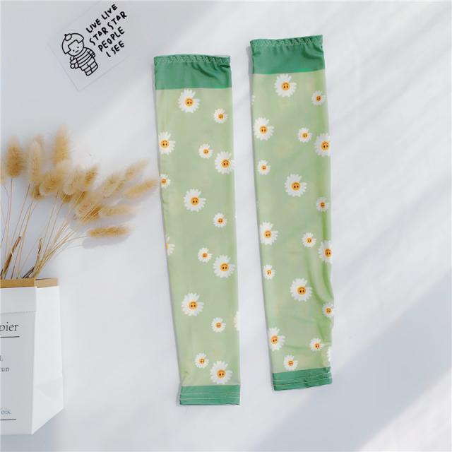 여름 캐릭터 아이스 슬리브 여 팔 자외선 차단 운전 라이더 장갑 얇은, 웃는얼굴 데이지 그린