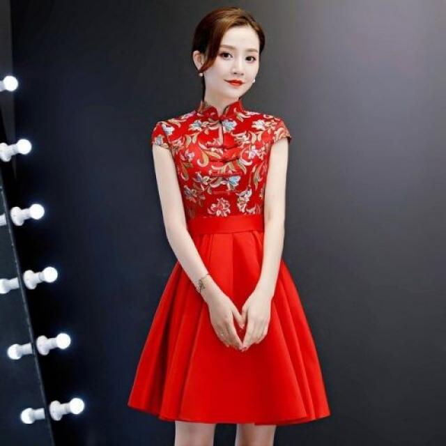 [해외] 레드 미니 새틴 드레스 CHEONGSAM 현 CHINOISE 이브닝 드레스 QI PAO 여성 어 번체 류 패션 짧은 QIPAO