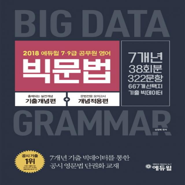 에듀윌 7급 9급 공무원 영어 빅문법(2018):7개년 주요직렬 38회분 322문항 667개 선택지 완벽분석