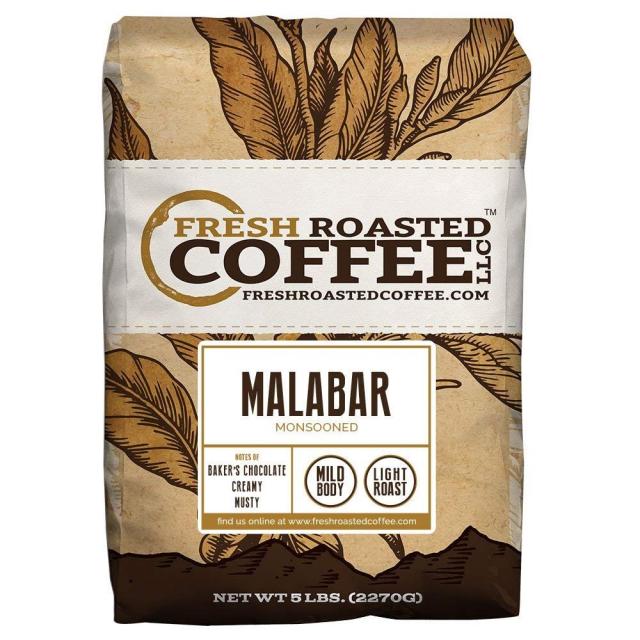 FRESH ROASTED COFFEE LLC FRESHROASTEDCOFFEE.COM 신선한 볶은 커피 LLC 인도 몬순 말라 바르 커피 라이트 로스트 원두 5lb팩, 선택, 상세설명참조