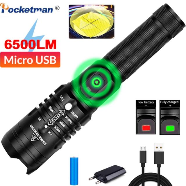 해외직구 플래시 후래시 6500루멘의 선도적인 손전등 Ultra Bright xhp50.2 가장 강력한 usb torch 확대/축소형 등 18650 최고의 캠핑 낚시용 램프