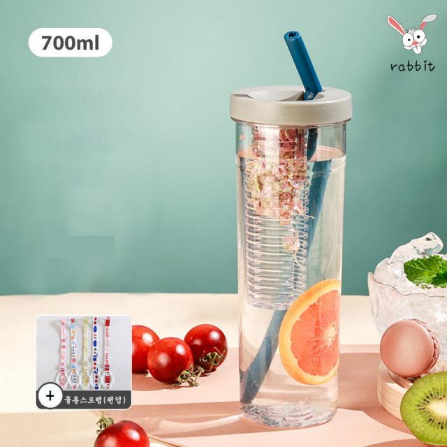 Crazy Rabbit 빨대컵 멀티컬러 선택 플라스틱컵 보틀 1리터텀블러 식품급 재료 휴대하기 편리하다 물이 새지 않다 블렌더보틀, 그레이(도톰) 850ml