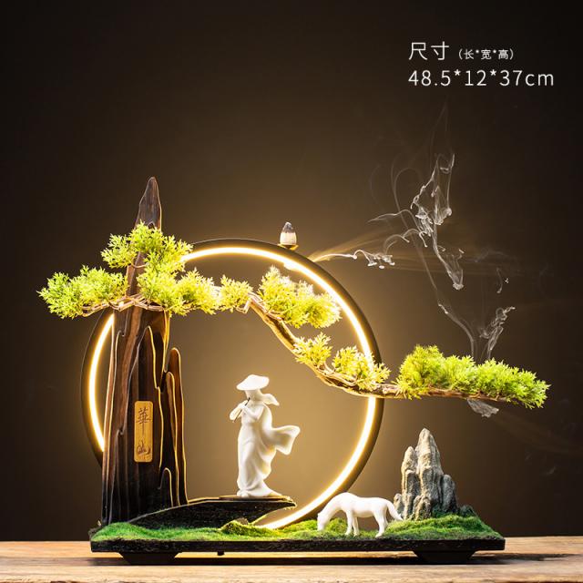 역류함 고산 유수 진열 장식품 단향 침향 가정용 실내 큰사이즈 라지 훈 목 개업 기프트, 된서리 .외로운 그림자