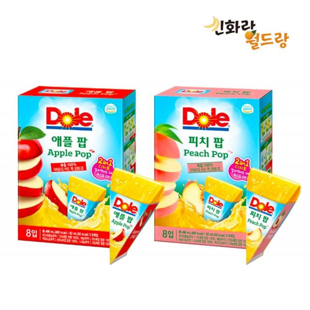 [신화랑월드랑] Dole 돌 후룻팝 애플팝2팩+피치팝1팩 24개(8개입x3팩) 개당62ml, 1개, 62ml