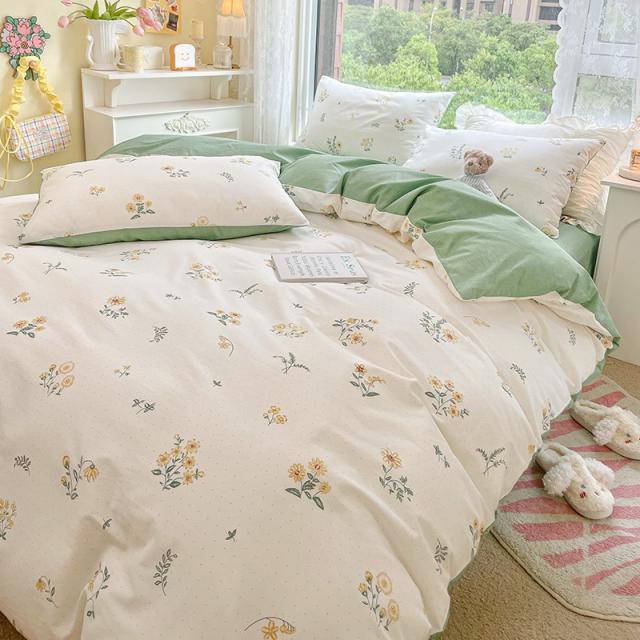 공주풍침대 4종 100 순면 코튼 홑이불커버 기숙사 쓰리 피스이다 침대용품 4951586259, 쓰리 피스이다 :이불커버 150x20, 봄기운이 넘치다