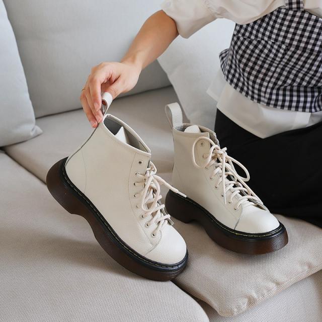 끈워커 야옹오 의 스카이 겨울 가을 스트랩 둥근코 워커부츠 여성 단목 캐쥬얼 리얼가죽 빈티지부츠 2287079407