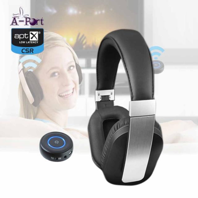 에이포트 블루투스 송수신기 헤드폰 야간TV시청 영화감상 CSR APT-XLL지원 무선세트 블루투스헤드폰, BTR212 & F5세트, 블랙