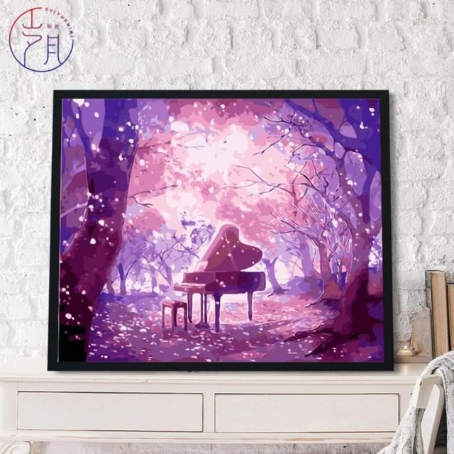 DIY 쉬운 명화그리기 유화그리기 세트 특대형 대형, 함축 + 4 세대 컬러 라벨 보력 프레임 + 페인트 이중 세트 + 브러시 이중 세트 + 40 * 50 늘어난 내부 프레임