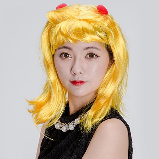 POOKAS 프리티걸 코스프레 가발 옐로우 노랑 머리 파티가발