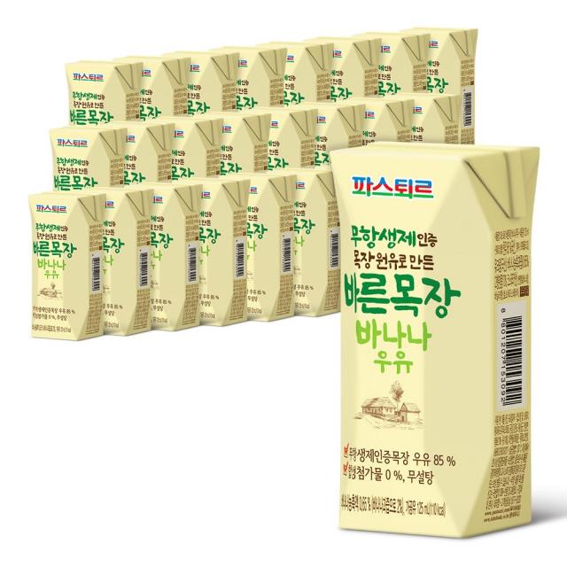 파스퇴르 무항생제인증 바른목장 바나나우유125ml(24팩), 바른목장바나나우유125ml(24팩)