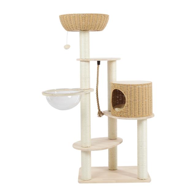 캣 타워 고양이 스크래쳐 원목 캣폴 집 해먹 하우스 추천 미니 먼치킨 켓 대형 5층 거치대 둥지 나무 일체형 호화 점프대 우주선 천으로 선반을 견고히 하다., 03 원목 오크（모래 없이 발표하다）+스페이스 하우스