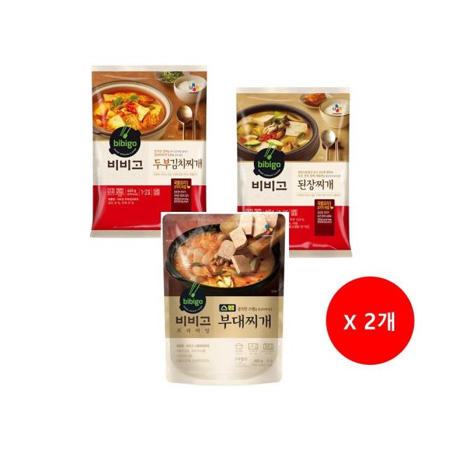 비비고 찌개 3종 6개 (두부김치 x2개,된장찌개 x 2개, 스팸부대찌개 x 2개), 1세트