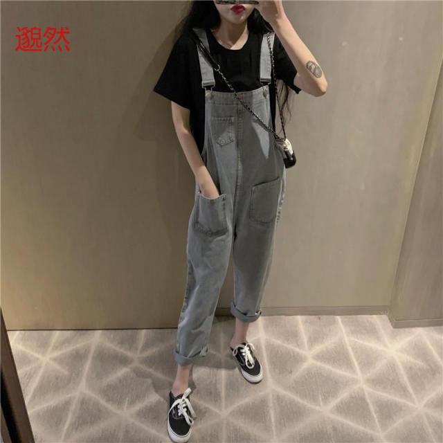 멜빵 감령 청바지 여자 부드럽다 넉넉하다 귀엽다 와이드 다리 한국판 점프슈트