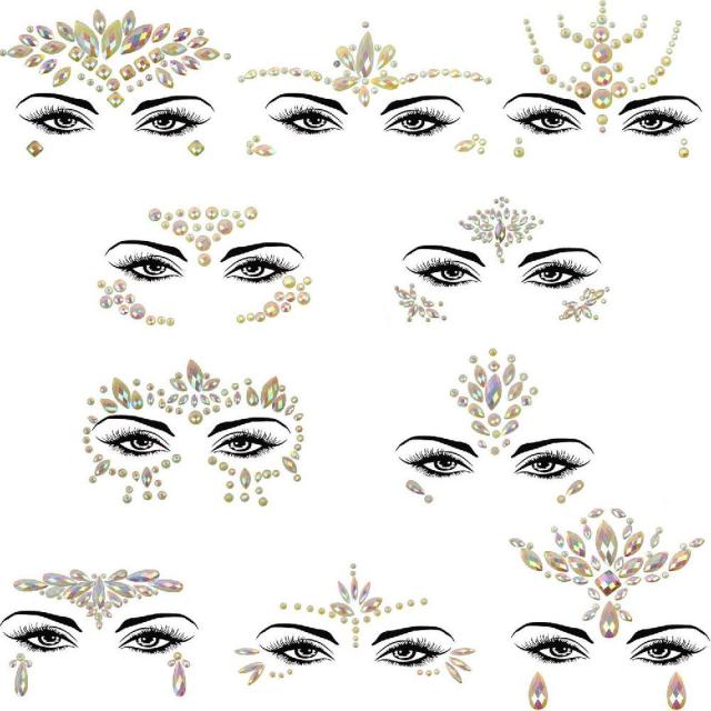 Cobinaan 야광운 얼굴 보석 축제 당 10 개 세트 글로우에서 어둠의 공주 얼굴 보석 축제 발광체 보석 모조, 상세페이지참조, none