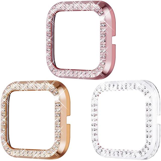 Fitbit Versa 2 Case Bling Crystal Diamond Frame Protective Case 호환성 Fitbit Versa 2 Smart Watch 3 Packs Rose Gold Pink Gold Clear, 상세페이지 참조, 상세페이지 참조