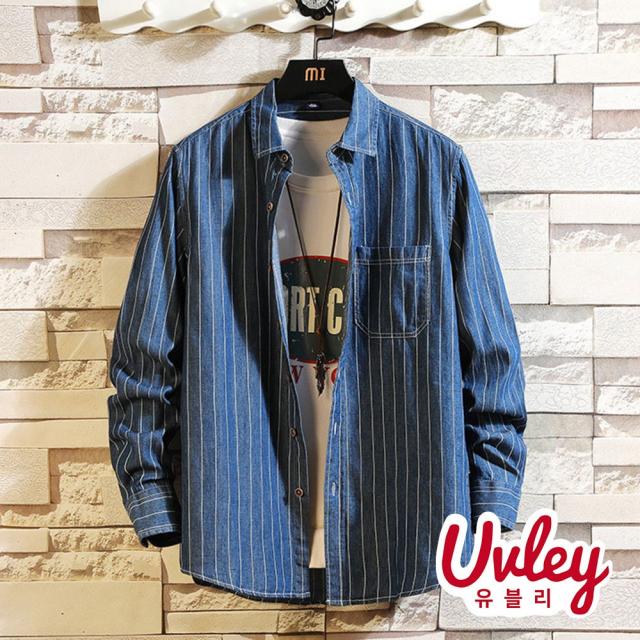 유블리 남성 스트라이프 남방 3color ~3XL 시원 깔끔한 디자인 줄무늬 셔츠 캠퍼스룩 데일리룩 데이트룩(UV104WD)