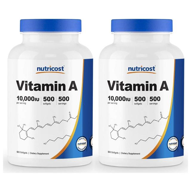 Nutricost (2개 구성) 뉴트리코스트 비타민A 3 000mcg 500캡슐 야맹증 영양제, 1mg, 2개