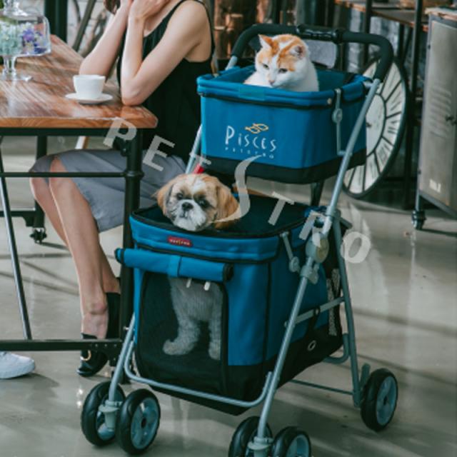 강아지 애완견 노령견 유모차 개모차 대만 파데오 리어카 소형 2층 라이트 폴딩 캣츠 범용, 01 장미