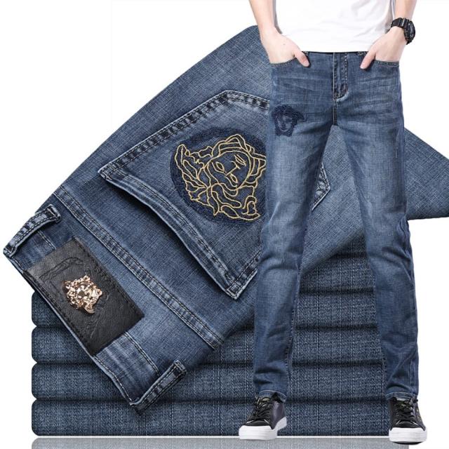 위파인더 조판 자수 청바지 남자 봄여름 얇은 슬림 일자 스판 캐쥬얼 팬츠 유럽역 대발