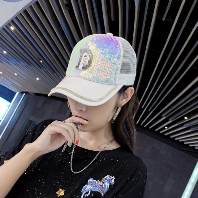 여자모자 볼캡 Hat female Korean wave of wild autumn and winter cap breathable mesh sun shade hat sun hat sequined -595778658891