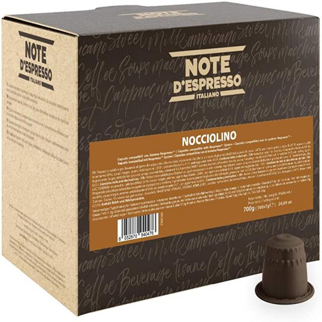 에스프레소 노트-100 개의 인스턴트 커피 헤이즐넛 캡슐 100 x 7g Nespresso * 캡슐 머신과 독점적으로 호환, 단일상품