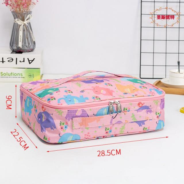 나눔접시 양방향 도트 주머니 자 무 놓다 네 칸 다섯 격이 있다 도시락 가방 방수 장방 청형 보온 1799349322, 미니 사이즈 핑크 코끼리