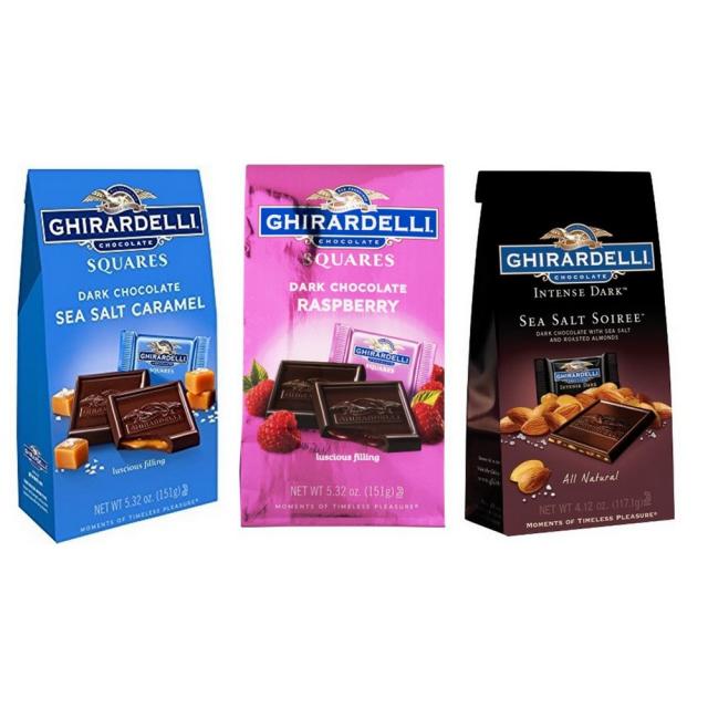 Ghirardelli 다크 초콜릿 사각형 3 맛 버라이어티 번들 (1) 각 바다 카라멜 강 어두운 바다 야회 라즈베리 (4.12 5.32oz), 상세설명참조