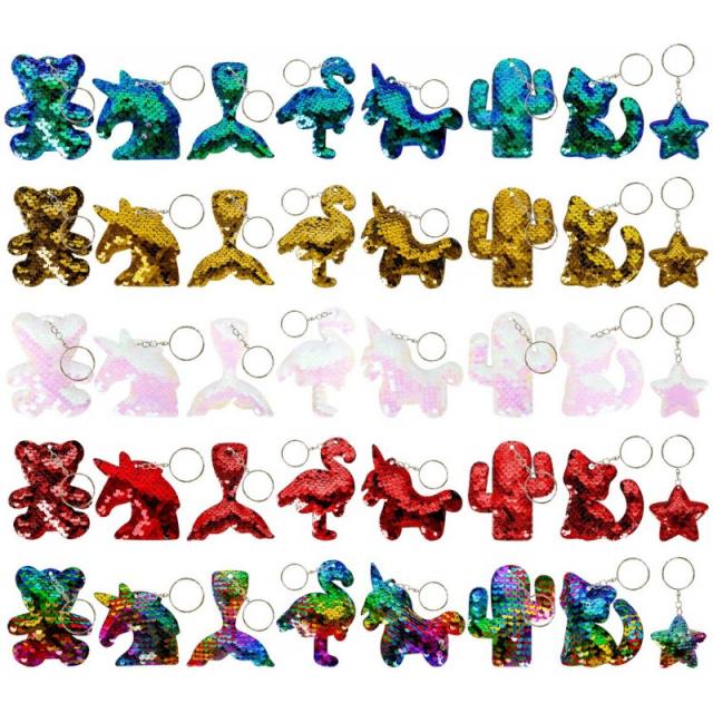 PROLOOSO 40 Pcs Sequin Keychains Bulk 글리터 플립 키링 소녀 요정 파티 되돌릴 수 있는 매달린 키 체인을 선호하다:, 단일옵션