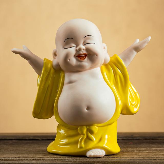 크리 에이 티브 세라믹 길조 운 미륵 불상 큰 배 웃음 부처님 작은 스님 거실 현관 사무실 장식 장식품