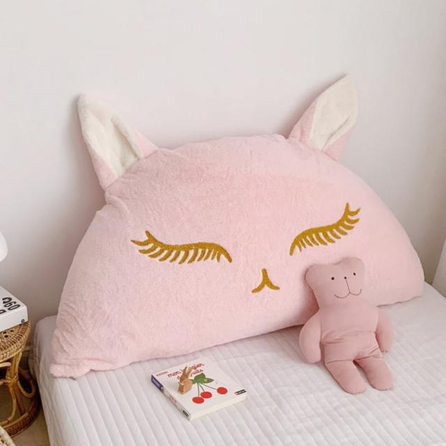 캐릭터 침대 등받이 쿠션 탈부착 삼각 등 베개 귀여운 허리 받침 집순이 집콕 템 인형, 핑크여우(토끼털)